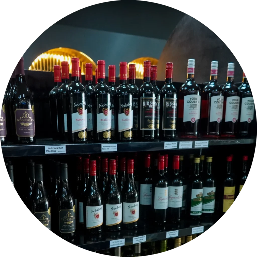 Shelves with wine bottles