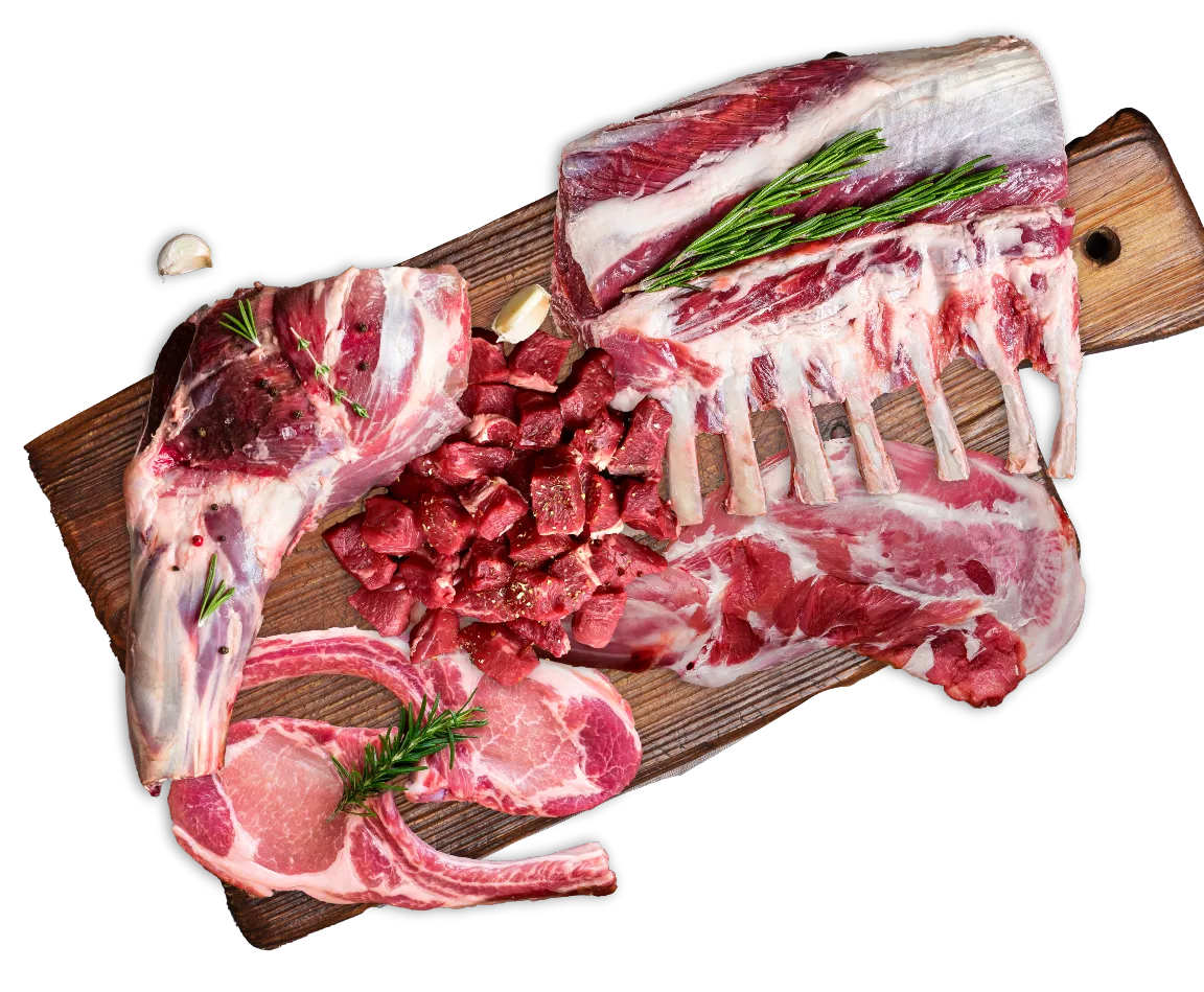 different mutton cuts on a cutting board